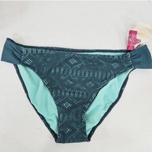 Hula Honey Swimwear Women Bikini Swimsuit Bottom Size small Green Lace